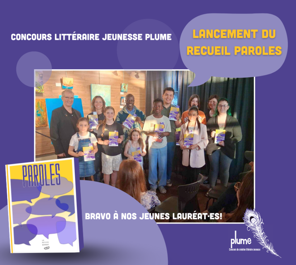 Jeunes lauréat de la 11e édition du concours littéraire Plume, lors du lancement du recueil Paroles le 2 mai 2025