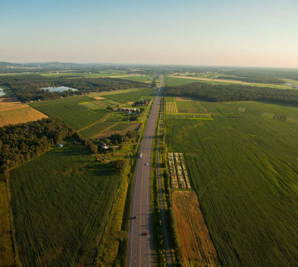 Vue à vol d'oiseau d'un champ à Saint-Norbert-d'Arthabaska